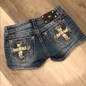Miss Me Cross Booty Jean Shorts